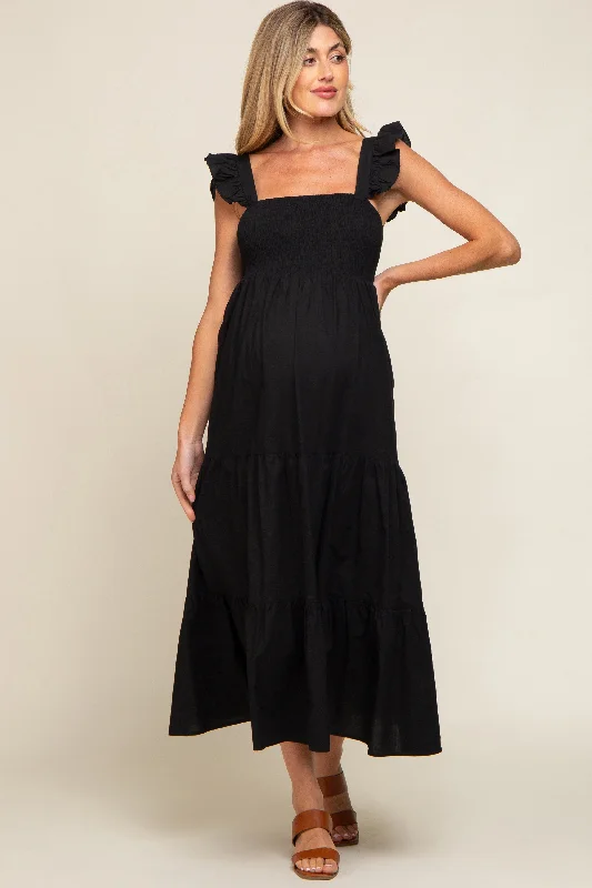 "White dresses for women for a fresh and clean look"Black Sleeveless Tiered Maternity Maxi Dress "White dresses for women for a fresh and clean look"Black Sleeveless Tiered Maternity Maxi Dress