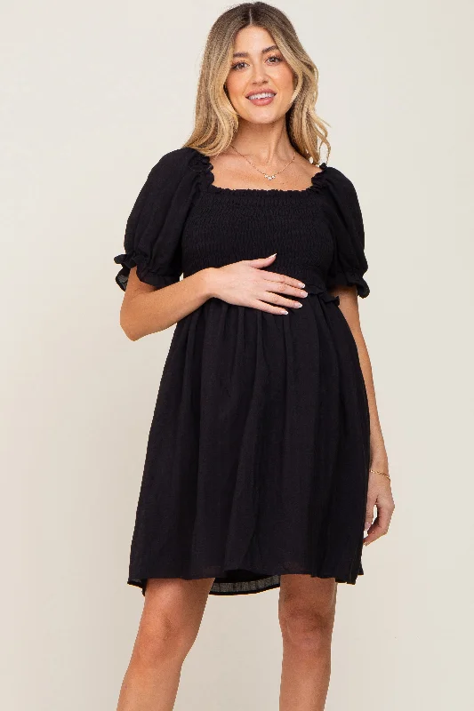 "Bundle and Save: Buy Multiple Women's Dresses and Get a Discount"Black Smocked Puff Sleeve Maternity Dress "Bundle and Save: Buy Multiple Women's Dresses and Get a Discount"Black Smocked Puff Sleeve Maternity Dress