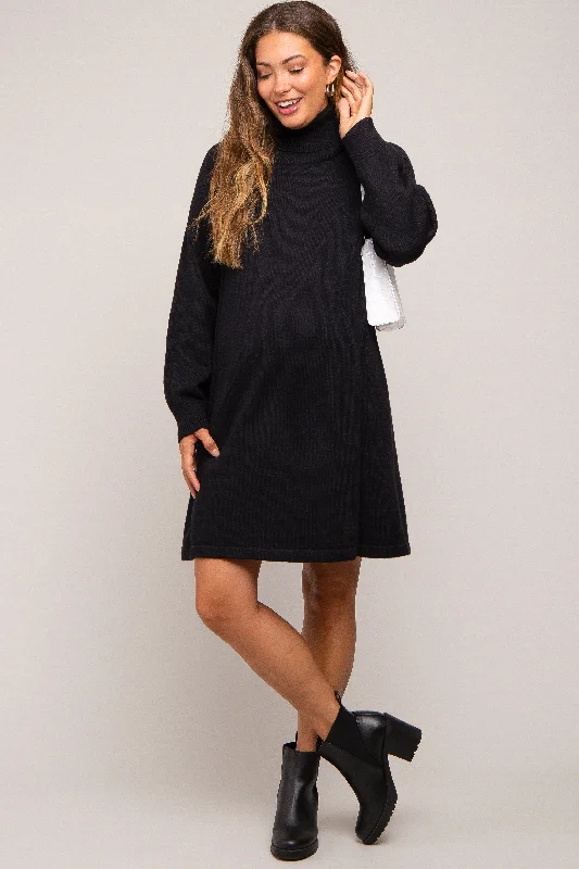 "White dresses for women for a fresh and clean look"Black Turtleneck Long Sleeve Maternity Sweater Dress "White dresses for women for a fresh and clean look"Black Turtleneck Long Sleeve Maternity Sweater Dress