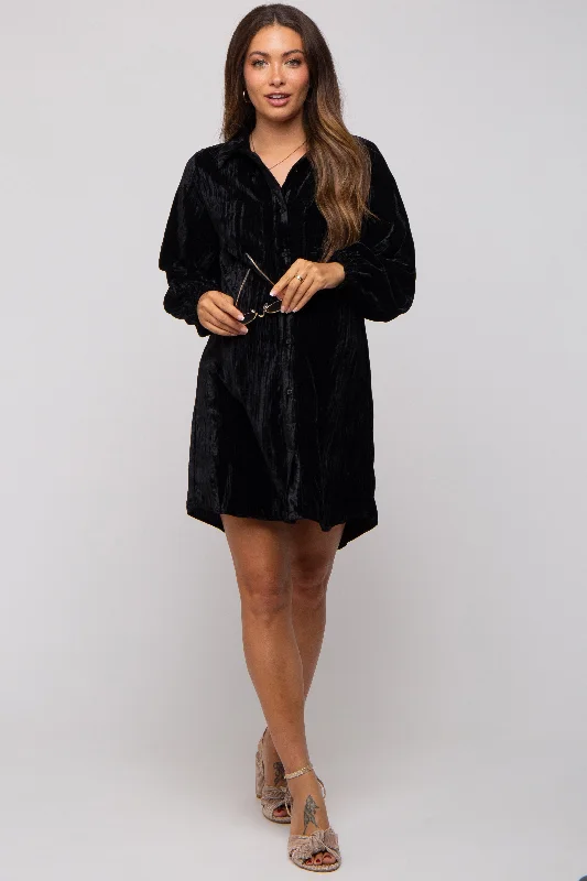 "Boho wedding dresses for women for a free - spirited vibe"Black Velour Button Up Maternity Dress "Boho wedding dresses for women for a free - spirited vibe"Black Velour Button Up Maternity Dress
