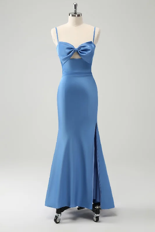 Neon Colored Party Dresses with Cut Out Details for Ladies' Rave PartiesBlue Mermaid Spaghetti Straps Bridesmaid Dress with Bowknot Neon Colored Party Dresses with Cut Out Details for Ladies' Rave PartiesBlue Mermaid Spaghetti Straps Bridesmaid Dress with Bowknot