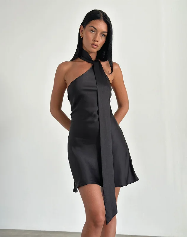 Party Dresses with Sequined Geometric Shapes and Lace and Chiffon Blend and Ruffled Sleeves for Ladies' Modern and Dramatic LookBrigid One Shoulder Satin Dress in Black Party Dresses with Sequined Geometric Shapes and Lace and Chiffon Blend and Ruffled Sleeves for Ladies' Modern and Dramatic LookBrigid One Shoulder Satin Dress in Black
