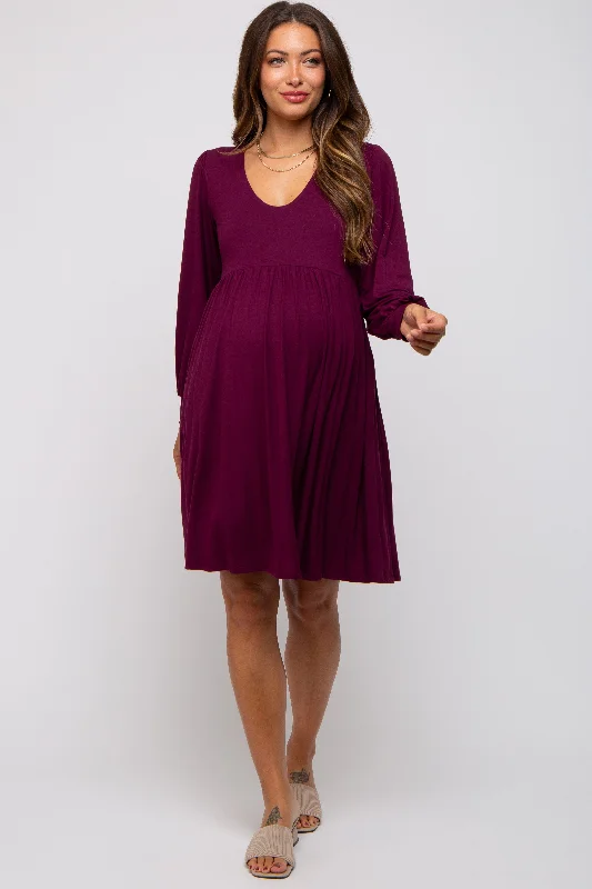 "Sleeveless dresses for women during hot summer days"Burgundy Long Puff Sleeve Maternity Dress "Sleeveless dresses for women during hot summer days"Burgundy Long Puff Sleeve Maternity Dress