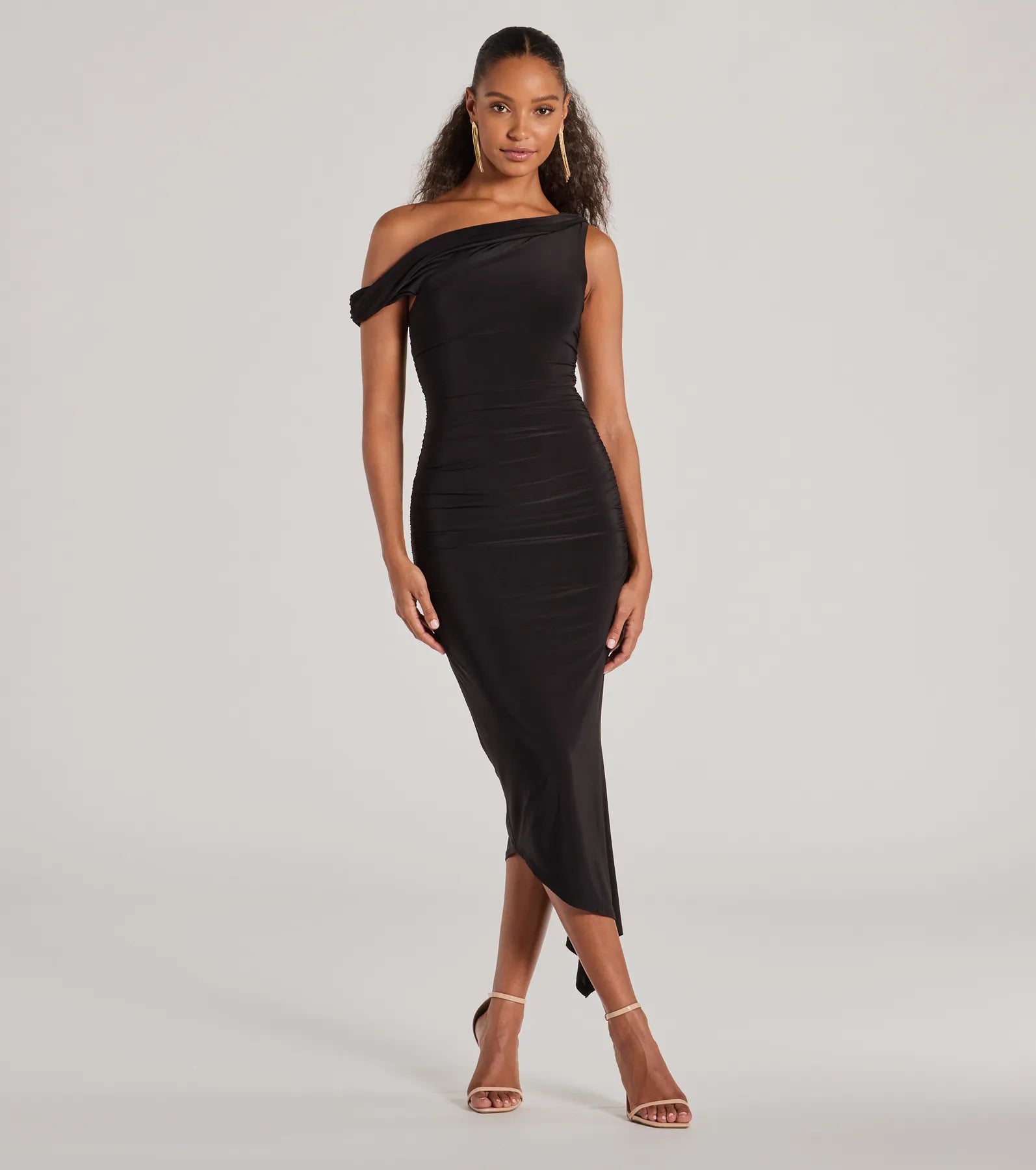 Midi dress for sports activities like horseback riding or yogaCan't Deny It One-Shoulder Bodycon Midi Dress