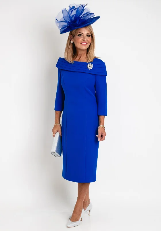Tea - length midi dress for a classic and elegant lengthCassandra Bardot Neckline Pencil Midi Dress, Royal Blue
