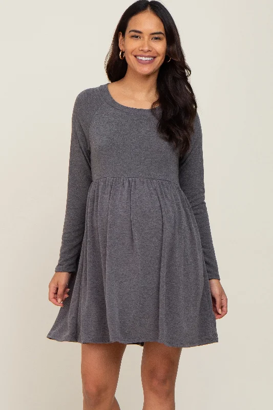 "Sleeveless dresses for women during hot summer days"Charcoal Heathered Long Sleeve Maternity Dress "Sleeveless dresses for women during hot summer days"Charcoal Heathered Long Sleeve Maternity Dress