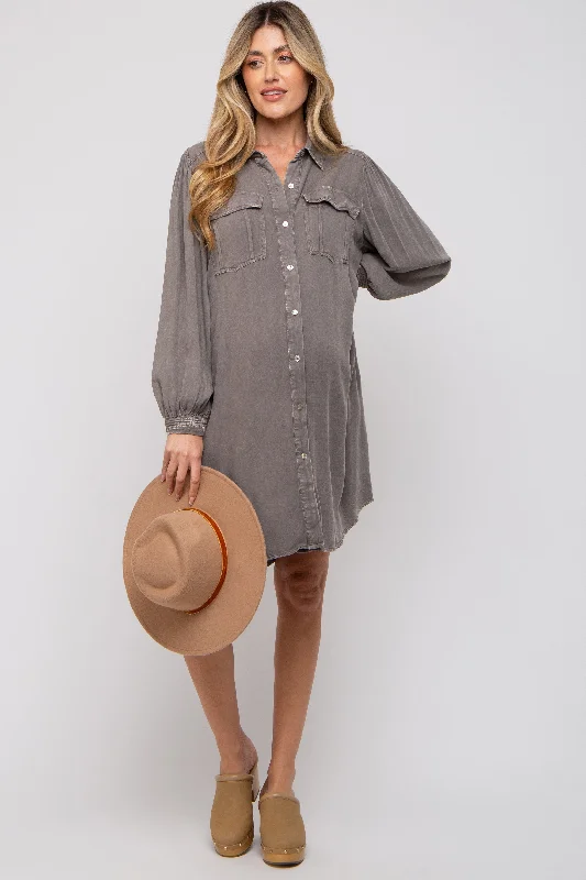 "Graduation dresses for women to celebrate in style"Charcoal Vintage Wash Maternity Shirt Dress "Graduation dresses for women to celebrate in style"Charcoal Vintage Wash Maternity Shirt Dress