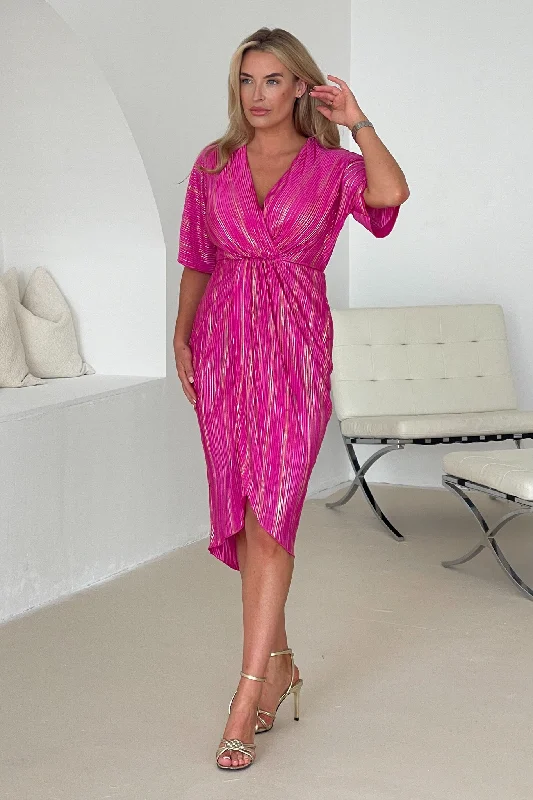 Cold - shoulder midi dress for a trendy and modern styleChelsea Wrap Detailing Midi Dress Hot Pink