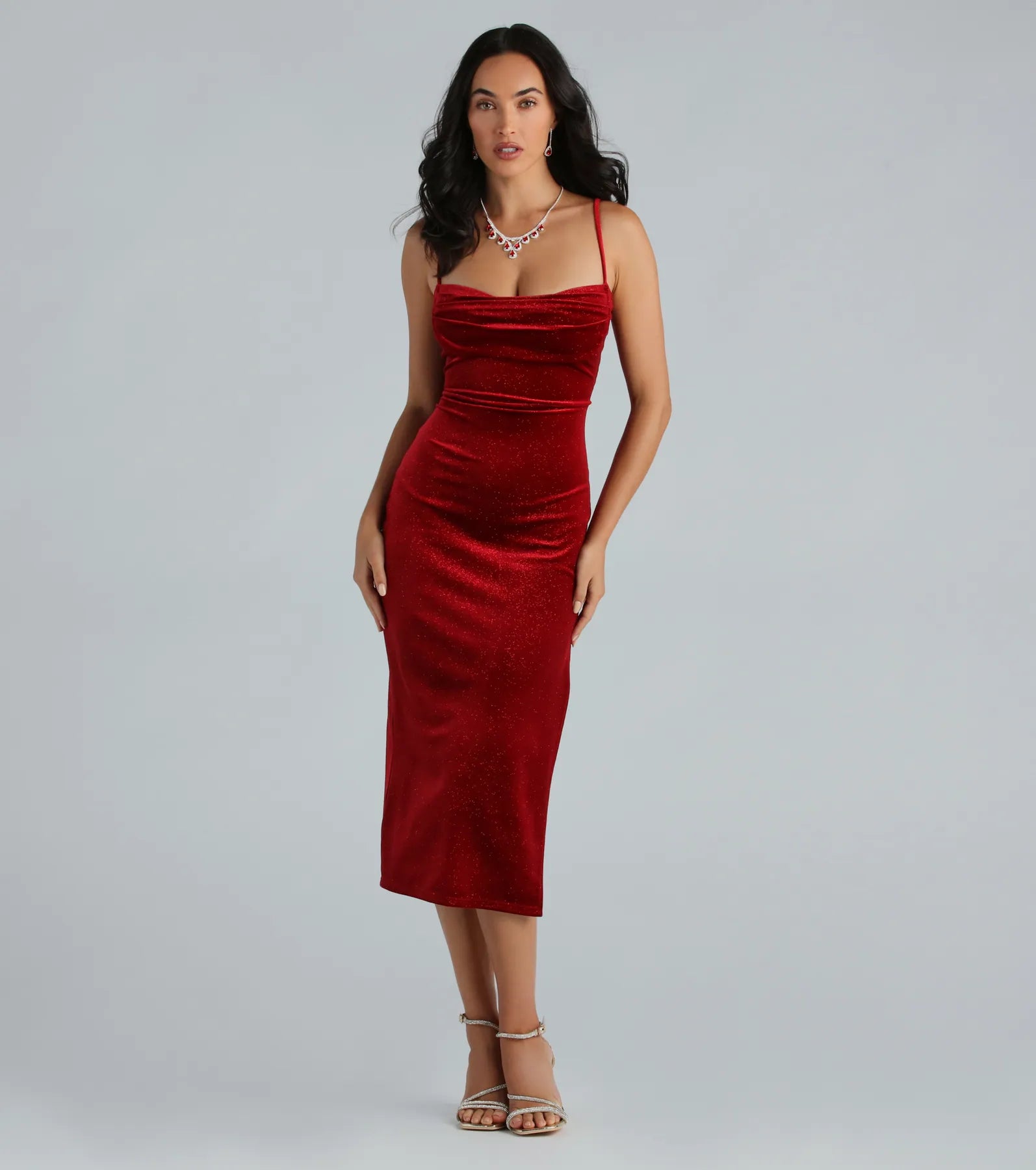 Scoop neck midi dress for a casual and comfortable styleChristina Glitter Velvet Formal Midi Dress