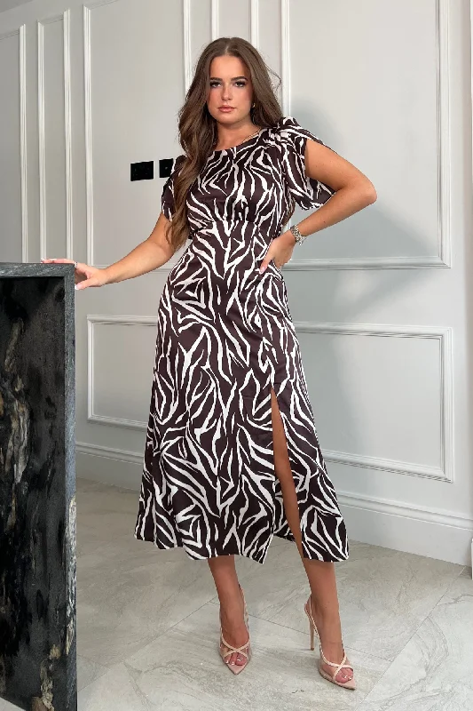 Luxury midi dress made from premium materialsChristina Split Sleeve Split Leg Midi Dress Brown