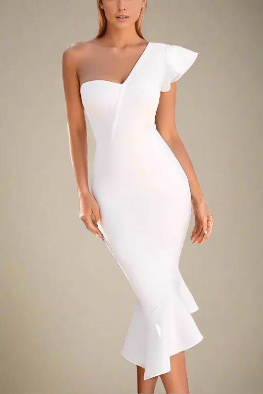 Trumpet - style midi dress for a flared and stylish silhouetteCirce Bodycon Midi Dress - Pearl White