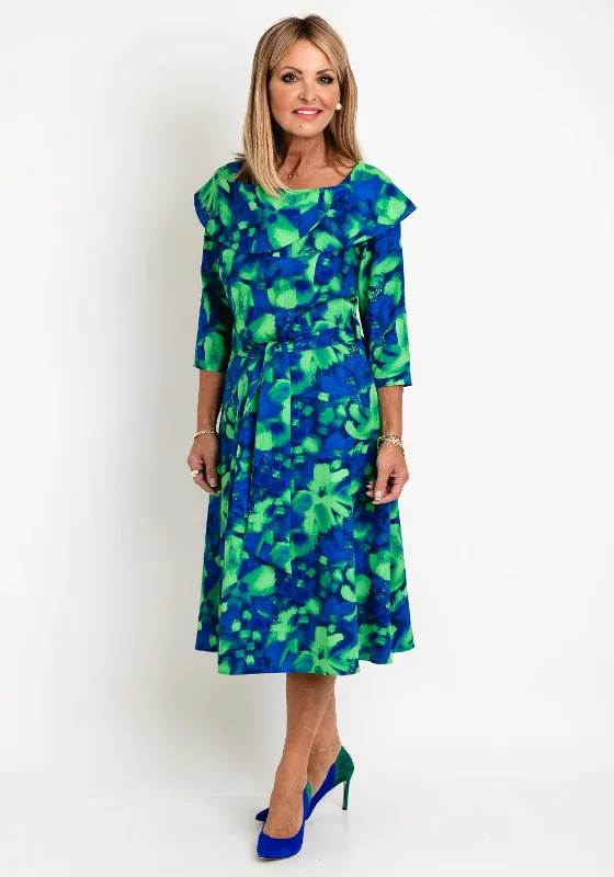 Cut - out midi dress for a daring and edgy lookCoco Doll Hasta Soft Floral Print Midi Dress, Blue & Lime