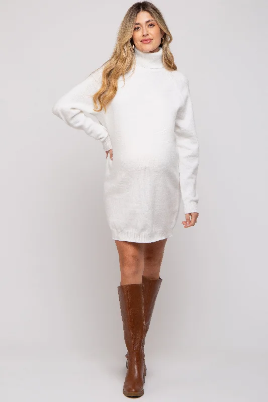 "Comfortable maternity dresses for pregnant women"Cream Knit Long Sleeve Turtleneck Maternity Sweater Dress "Comfortable maternity dresses for pregnant women"Cream Knit Long Sleeve Turtleneck Maternity Sweater Dress