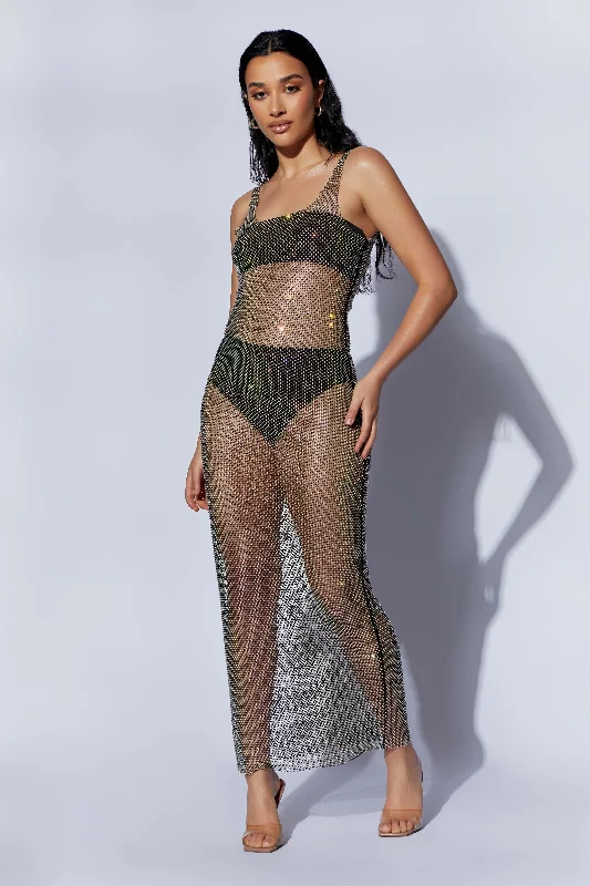 Party Dresses with Embroidered Paisley Patterns and Sequined Bodice for Ladies' Exotic and Glamorous LookDelara Diamante Mesh Maxi Dress - Black Party Dresses with Embroidered Paisley Patterns and Sequined Bodice for Ladies' Exotic and Glamorous LookDelara Diamante Mesh Maxi Dress - Black