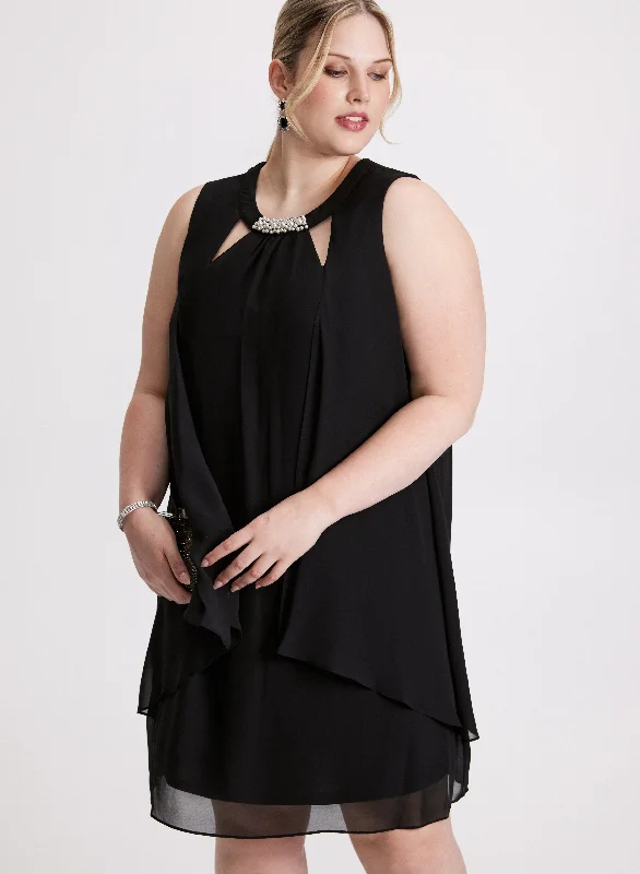 Party Dresses with Satin Trimmed Collar and Ruffled Hem for Ladies' Classic and Girly LookDraped Pearl Embellished Dress Party Dresses with Satin Trimmed Collar and Ruffled Hem for Ladies' Classic and Girly LookDraped Pearl Embellished Dress