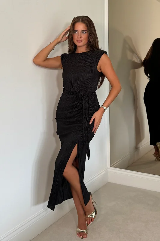 Button - down denim midi dress for a casual and laid - back lookElena Ruched Seamed Midi Dress Black