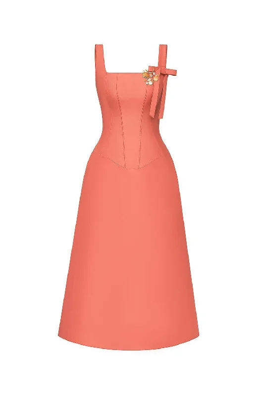 Cape - sleeve midi dress for a unique and stylish appearanceEleonora A-line Sleeveless Taffeta Midi Dress
