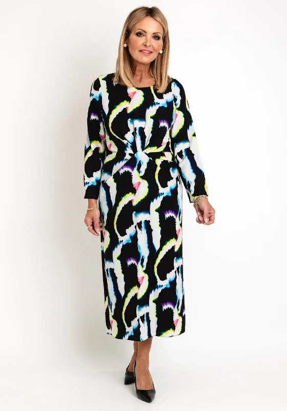 Celebrity - endorsed midi dress popularized by famous personalitiesElla Boo Abstract Print Midi Dress, Black Multi