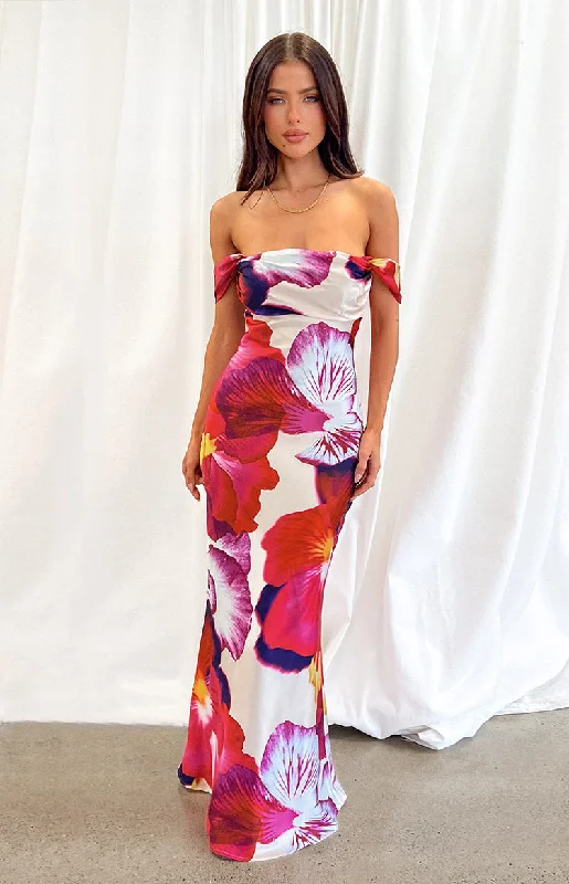 Party Dresses with Embroidered Party Animals and Colorful Sequins for Ladies' Themed Party FunElla Pink Floral Print Off Shoulder Formal Dress Party Dresses with Embroidered Party Animals and Colorful Sequins for Ladies' Themed Party FunElla Pink Floral Print Off Shoulder Formal Dress