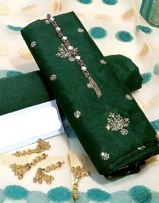 Mesh Paneled Party Dresses with Beaded Appliques for Ladies' Modern EdgeBanarsi Style Embroidered Raw Silk Dress with Organza Jacquard Dupatta (DZ15384)