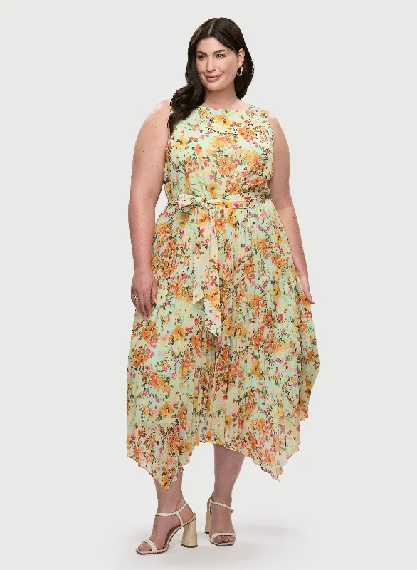 Linen midi dress for a breathable and casual summer optionFloral Chiffon Midi Dress