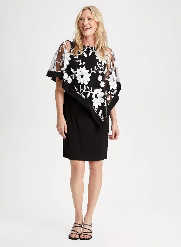 Party Dresses with Embroidered Floral Patterns and Tassel Hem for Ladies' Bohemian and Feminine LookFloral Lace Poncho Dress Party Dresses with Embroidered Floral Patterns and Tassel Hem for Ladies' Bohemian and Feminine LookFloral Lace Poncho Dress