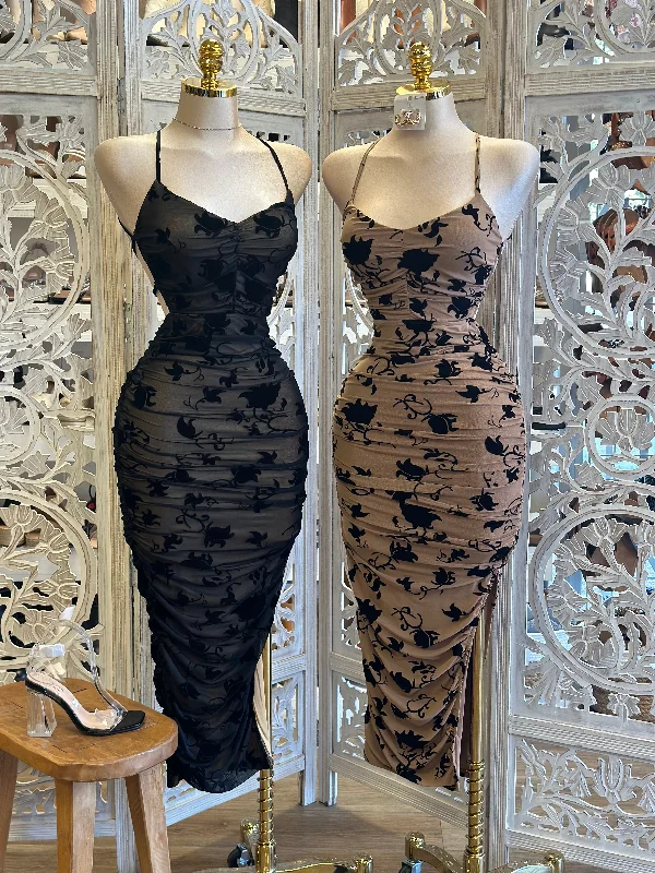 Sequin - embellished midi dress for a sparkly and eye - catching styleFloral Mesh Open Back Midi Dress- Estira, Stretchy