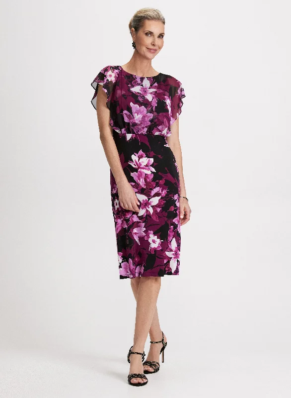 Party Dresses with Bell Sleeves and Ruffled Hem for Ladies' Retro CharmFloral Print Flutter Sleeve Dress Party Dresses with Bell Sleeves and Ruffled Hem for Ladies' Retro CharmFloral Print Flutter Sleeve Dress