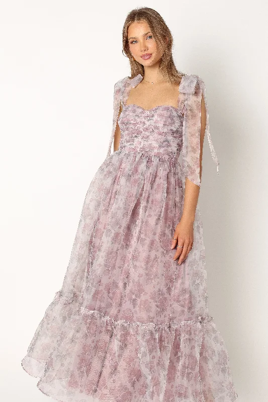 Sheer - sleeved midi dress for an alluring and glamorous effectFloret Midi Dress - Dark Purple