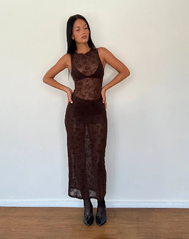 Midi dress for a dance party to show off your movesFlorian Romantic Rose Midi Dress in Flock Brown