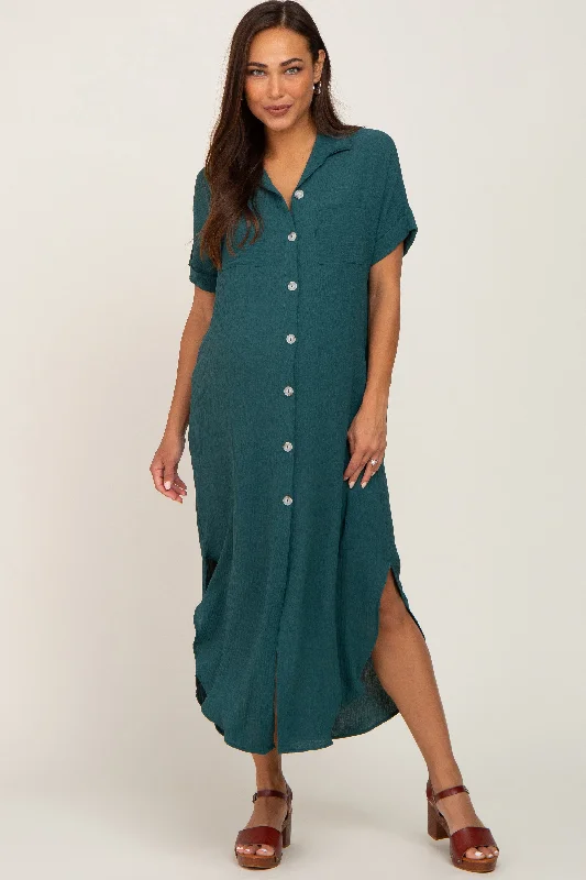 "Flash Sale: Grab Your Favorite Women's Dresses at Unbeatable Prices!"Forest Green Button Down Hi Low Maternity Maxi Dress "Flash Sale: Grab Your Favorite Women's Dresses at Unbeatable Prices!"Forest Green Button Down Hi Low Maternity Maxi Dress