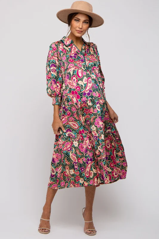 "Sequined dresses for women to shine at parties"Forest Green Multicolor Floral Paisley Maternity Tiered Dress "Sequined dresses for women to shine at parties"Forest Green Multicolor Floral Paisley Maternity Tiered Dress