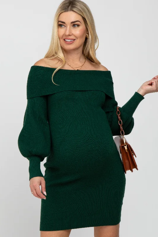 "Lace dresses for women for a romantic and elegant look"Forest Green Off Shoulder Bubble Sleeve Maternity Sweater Dress "Lace dresses for women for a romantic and elegant look"Forest Green Off Shoulder Bubble Sleeve Maternity Sweater Dress