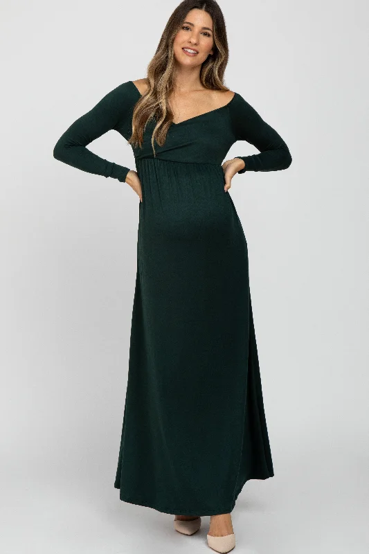 "Animal print dresses for women who love bold styles"Forest Green Wrap Front Empire Waist Maternity Maxi Dress "Animal print dresses for women who love bold styles"Forest Green Wrap Front Empire Waist Maternity Maxi Dress