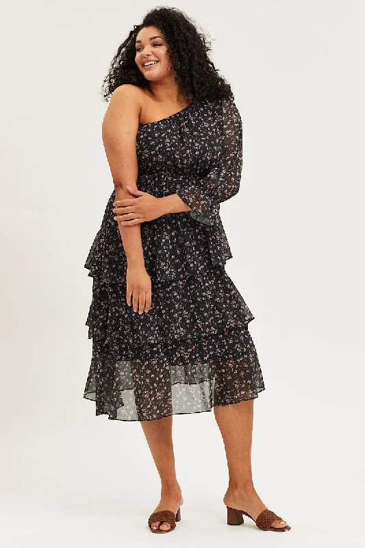 Luxury midi dress made from premium materialsGeo Print One Sleeve Floral Midi Dress