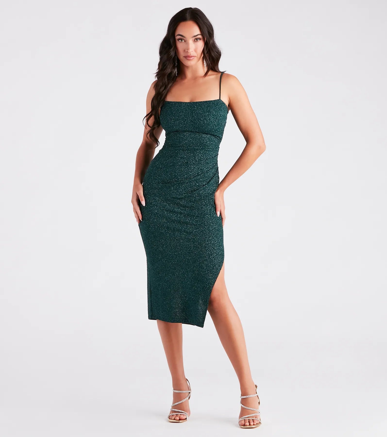 Collared midi dress for a more formal and put - together lookGlitzy Gorgeous Glitter Knit Midi Dress