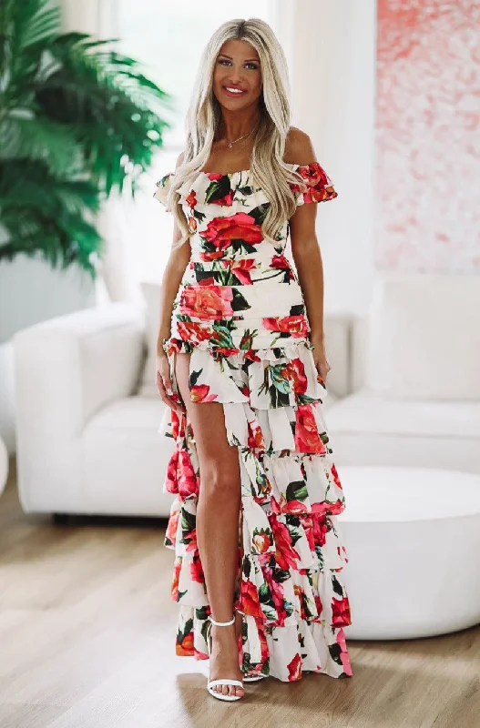 Party Dresses with Sequined Hearts and Ruffled Hem and Satin and Lace Combo for Ladies' Romantic and Feminine LookGood For You Floral Maxi Dress - White Party Dresses with Sequined Hearts and Ruffled Hem and Satin and Lace Combo for Ladies' Romantic and Feminine LookGood For You Floral Maxi Dress - White