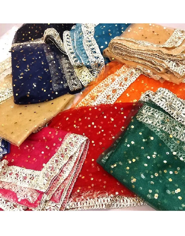 Party Dresses with Tassel Hem and Metallic Lace and Sequined Geometric Shapes for Ladies' Boho and Modern LookGota Lace Net Dupatta of Your Color Choice (DZ14996) Party Dresses with Tassel Hem and Metallic Lace and Sequined Geometric Shapes for Ladies' Boho and Modern LookGota Lace Net Dupatta of Your Color Choice (DZ14996)