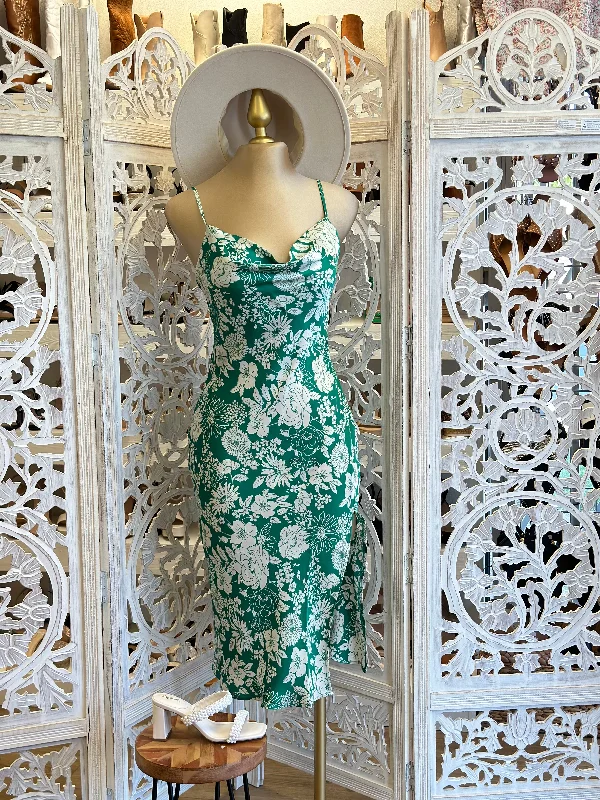 Luxury midi dress made from premium materialsGreen Flower Cowl Neck Midi Dress