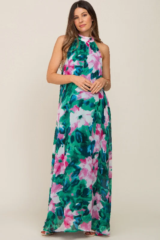 "Stylish cocktail dresses for women on a budget"Green Multi-Color Halter Maternity Maxi Dress "Stylish cocktail dresses for women on a budget"Green Multi-Color Halter Maternity Maxi Dress