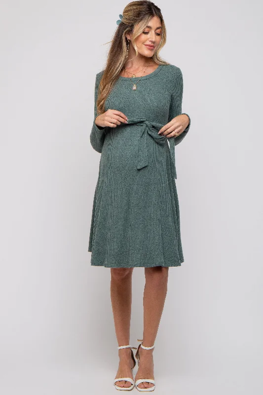 "Wrap dresses for women for an adjustable fit"Green Soft Rib Knit Sash Tie Maternity Dress "Wrap dresses for women for an adjustable fit"Green Soft Rib Knit Sash Tie Maternity Dress
