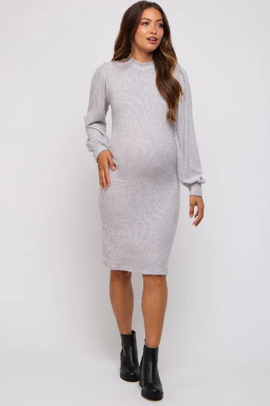 "Flash Sale: Grab Your Favorite Women's Dresses at Unbeatable Prices!"Heather Grey Ribbed Long Sleeve Mock Neck Maternity Dress "Flash Sale: Grab Your Favorite Women's Dresses at Unbeatable Prices!"Heather Grey Ribbed Long Sleeve Mock Neck Maternity Dress