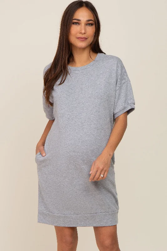 "Hurry! Limited Stock - Get Your Dream Dress with a Special Discount"Heather Grey Short Sleeve Oversized Maternity T-Shirt Dress