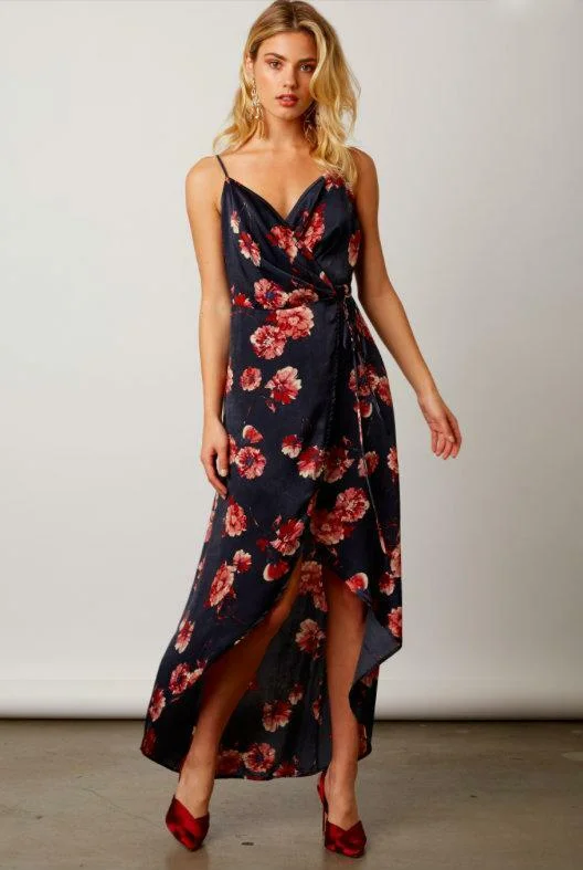 Party Dresses with Sequined Geometric Shapes and Lace and Chiffon Blend and Ruffled Sleeves for Ladies' Modern and Dramatic LookHeidi Navy Satin Floral Wrap Dress Party Dresses with Sequined Geometric Shapes and Lace and Chiffon Blend and Ruffled Sleeves for Ladies' Modern and Dramatic LookHeidi Navy Satin Floral Wrap Dress