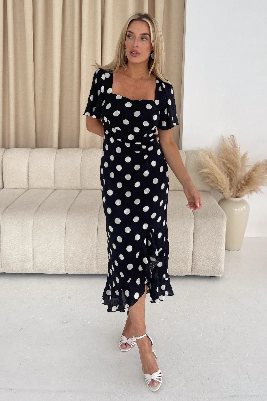 Collared midi dress for a more formal and put - together lookHeidi Spot Burnout Ruched Midi Dress
