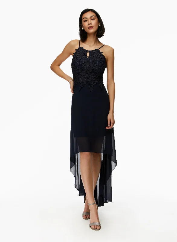 Metallic Party Dresses with Sequined Straps for Ladies' New Year's Eve PartiesHigh Low Keyhole Detail Dress Metallic Party Dresses with Sequined Straps for Ladies' New Year's Eve PartiesHigh Low Keyhole Detail Dress
