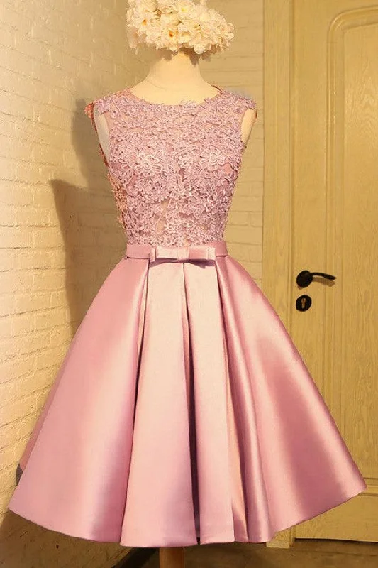 Striped Party Dresses with Button Front for Ladies' Classic and Timeless LookHomecoming Dress Appliques Bowknot Satin Short Prom Dress Party Dress PD454 Striped Party Dresses with Button Front for Ladies' Classic and Timeless LookHomecoming Dress Appliques Bowknot Satin Short Prom Dress Party Dress PD454