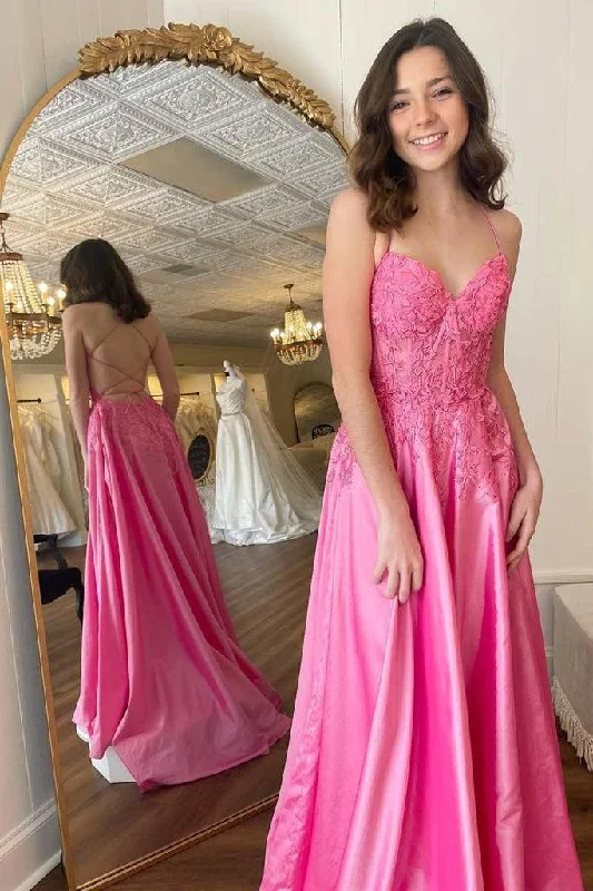 Tiered Party Dresses with Floral Applique for Ladies' Garden PartiesHot Pink Floral Appliques Lace-Up A-Line Prom Evening Dress PSK393 Tiered Party Dresses with Floral Applique for Ladies' Garden PartiesHot Pink Floral Appliques Lace-Up A-Line Prom Evening Dress PSK393