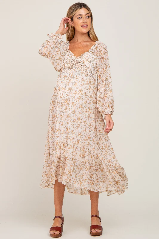 "Plus size wedding dresses for women with a perfect fit"Ivory Floral Chiffon Ruffle Maternity Maxi Dress "Plus size wedding dresses for women with a perfect fit"Ivory Floral Chiffon Ruffle Maternity Maxi Dress