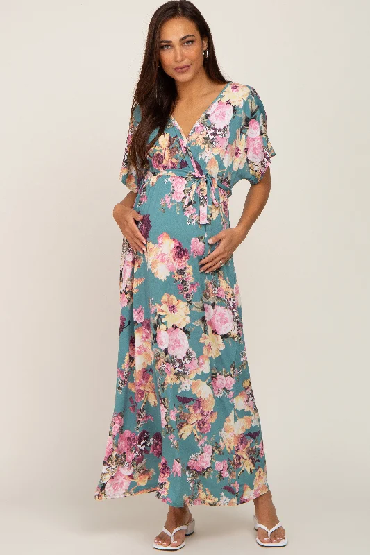 "Buy One, Get One 50% Off on Women's Dresses - Don't Miss Out!"Jade Floral Wrap Front Waist Tie Maternity Maxi Dress "Buy One, Get One 50% Off on Women's Dresses - Don't Miss Out!"Jade Floral Wrap Front Waist Tie Maternity Maxi Dress